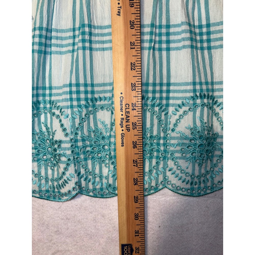 Tog Shop Plaid Tunic Shirt Embroidered Hem Women's L Teal White - Picture 4 of 7